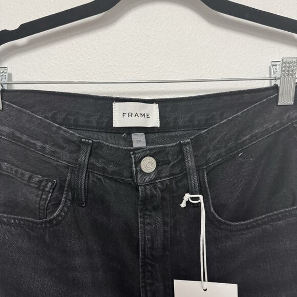 NWT Frame Denim High Rise Bermuda Inkwell Jean Shorts- Raw Hem Black Denim - Picture 5 of 8